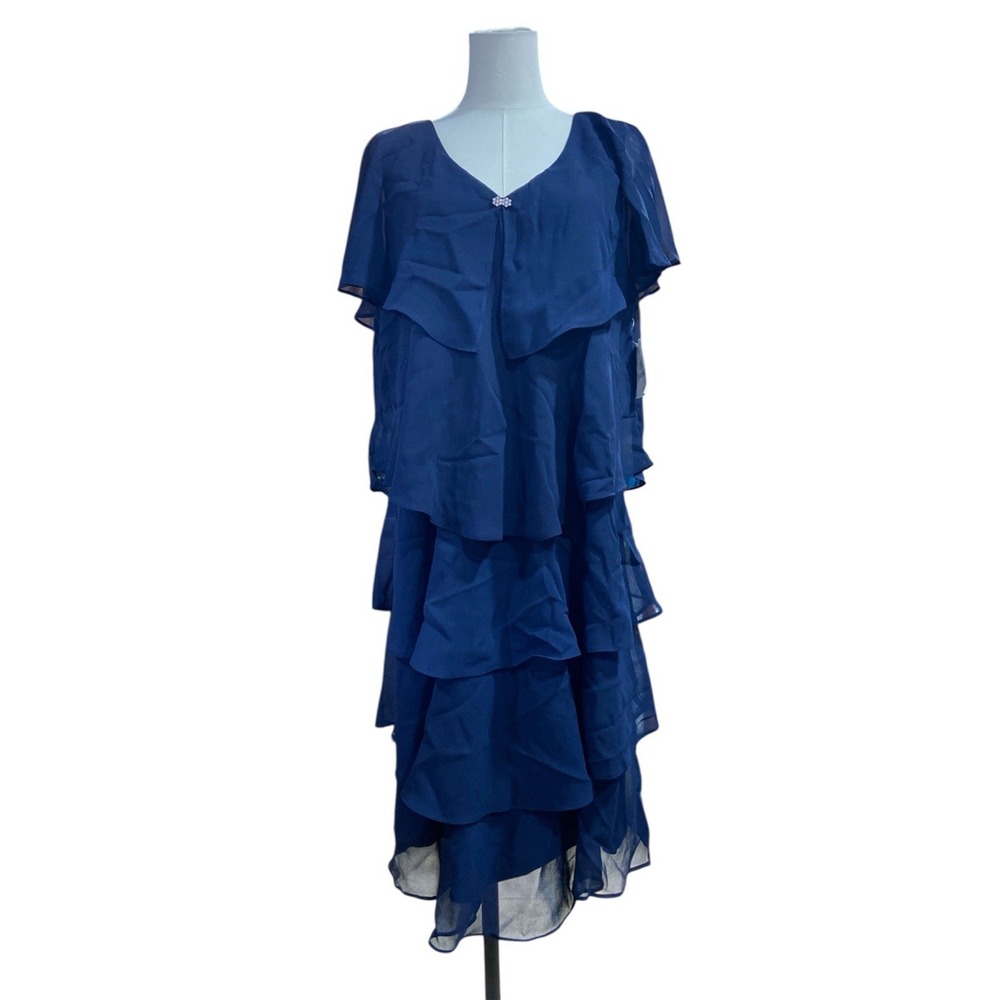 SLNY Ruffle Tiered Sleeveless Dress 18‎ Navy Blue